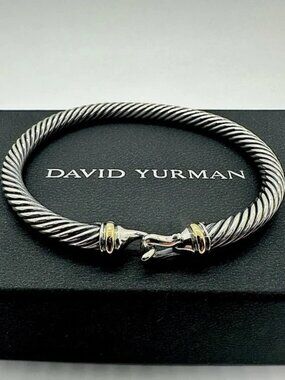 David Yurman 5mm Sterling Silver Cable Bracelet with Gold Accents